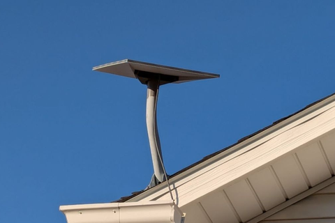 Amazon Leo terminal installed on a residential roof for home streaming and internet use.