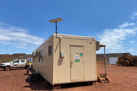 Amazon Leo satellite installation on remote mining worksite office