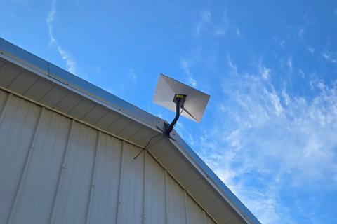Amazon Leo terminal mounted on a rural property roof in regional Australia.
