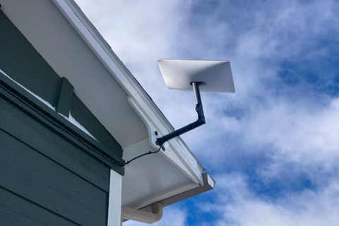Amazon Leo roof mount installed on a pitched roof with clear sky exposure